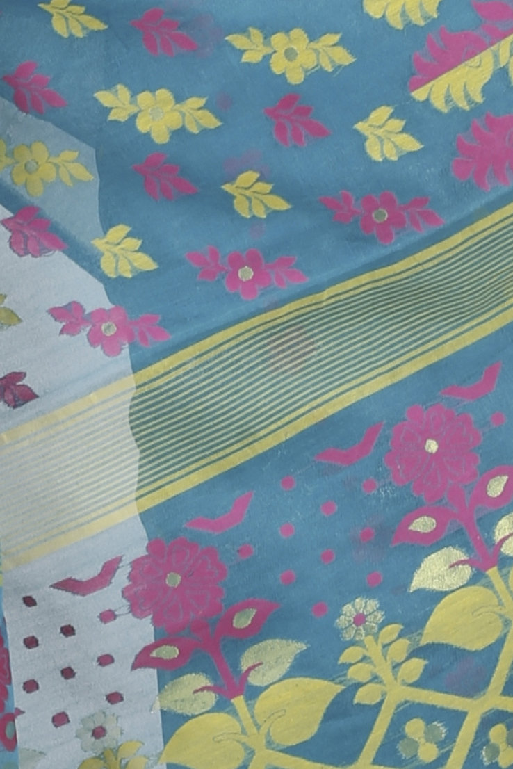 Dark Green Pure Cotton Urmila Jamdani Saree (1123)